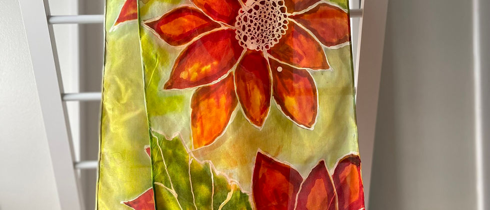 Silk Scarf, Sun Flowers, Orange, Fall, Spring, Batik