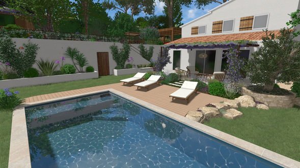conception 3D jardin avec piscine