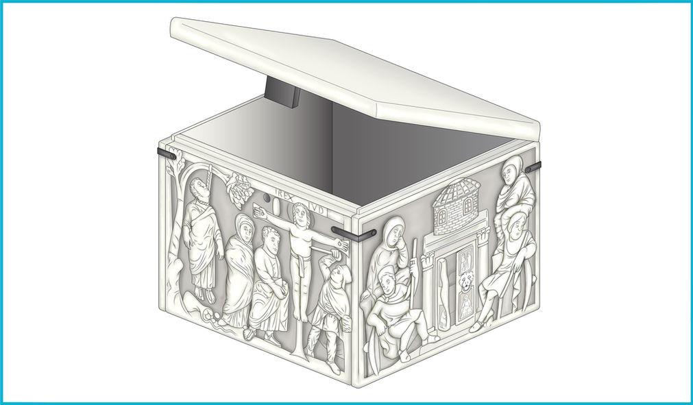 Reconstruction of a 5th-century casket made of four ivory panels (The British Museum, 1856,0623.5). Commissioned by Niamh Bhalla.