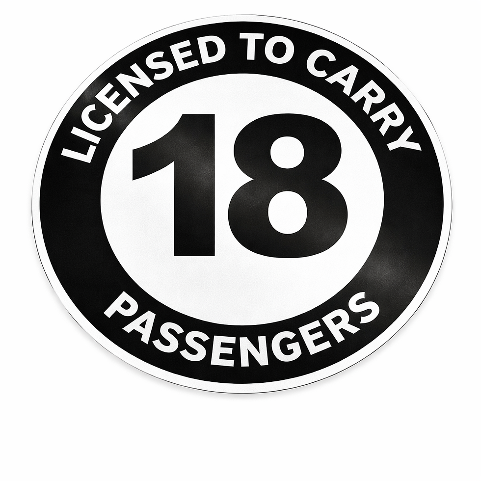Licensed to carry 18 passengers bus capacity decal
