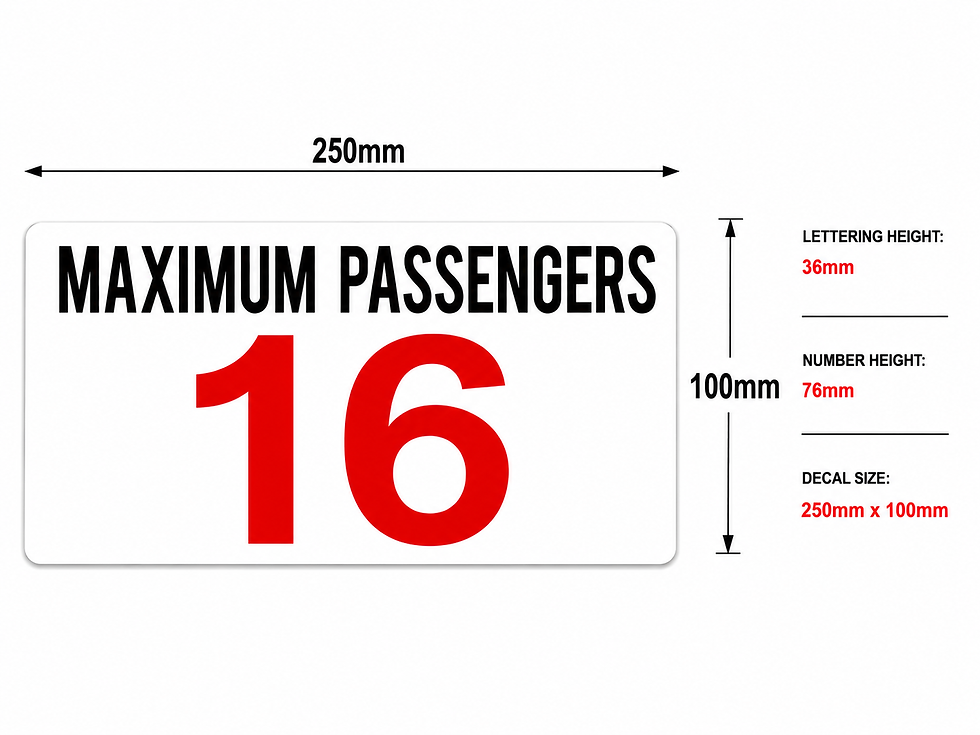 Thumbnail: Maximum Passengers 16 bus decal 250mm x 100mm passenger capacity sticker for buses coaches and commercial transport fleets
