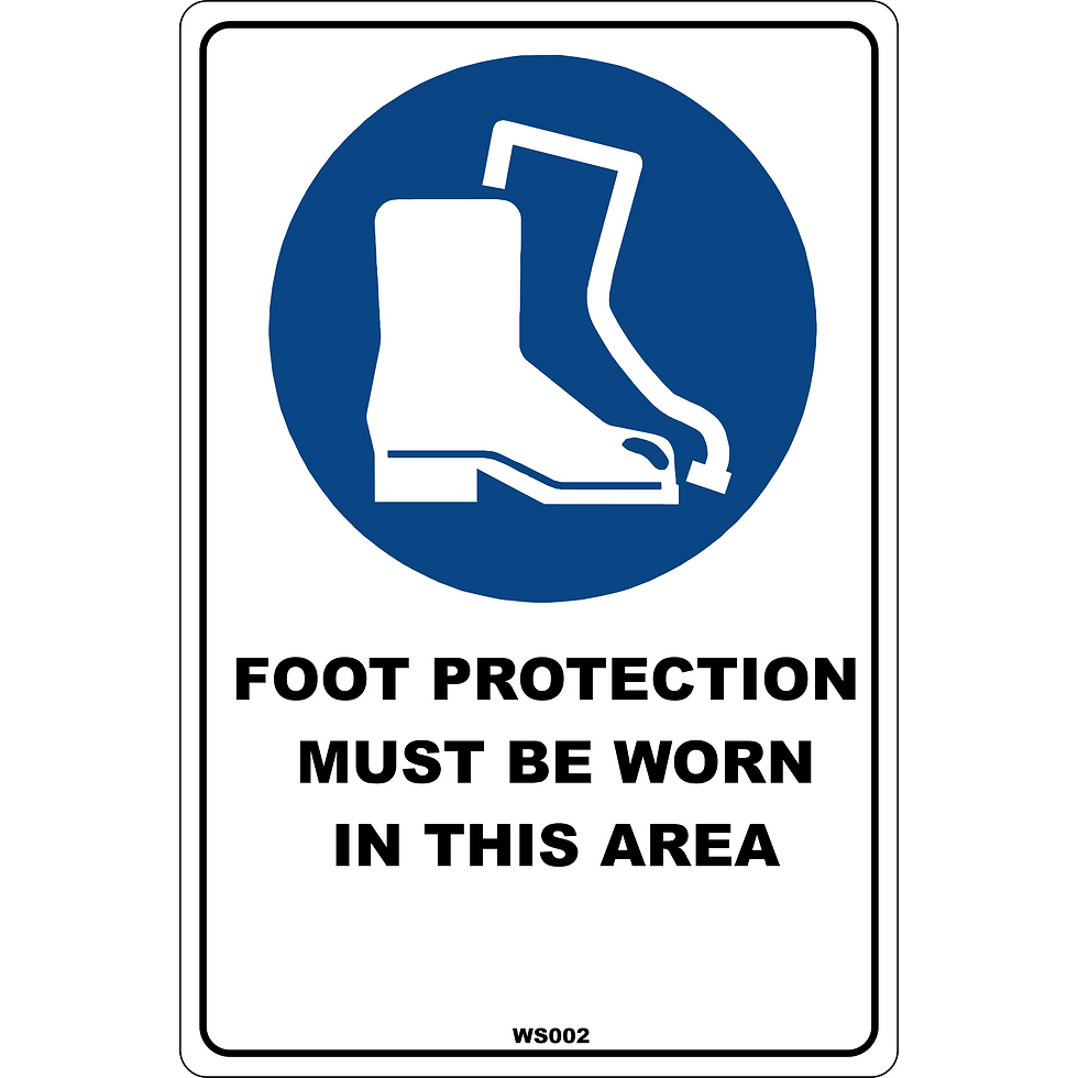 safety sign with blue circle and two safety boots on white background
