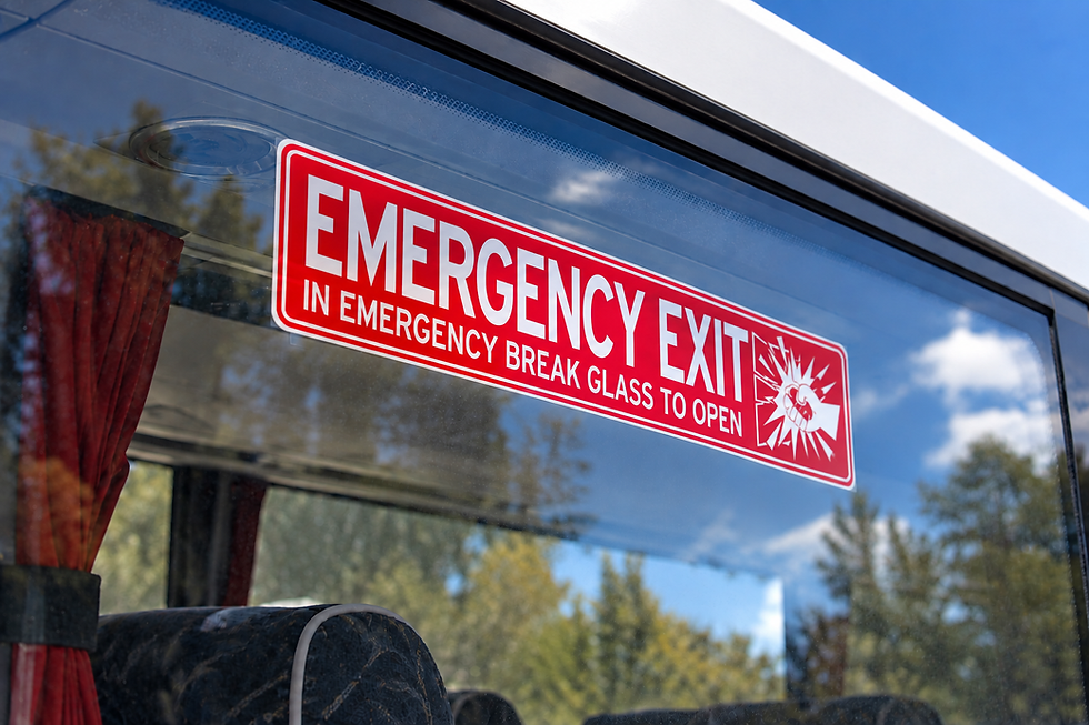 Red Emergency Exit Sticker Outside Coach Window – Westside Graphics