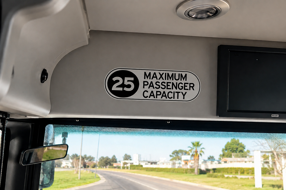 Maximum Passenger Capacity 25 Sticker Installed Inside Bus