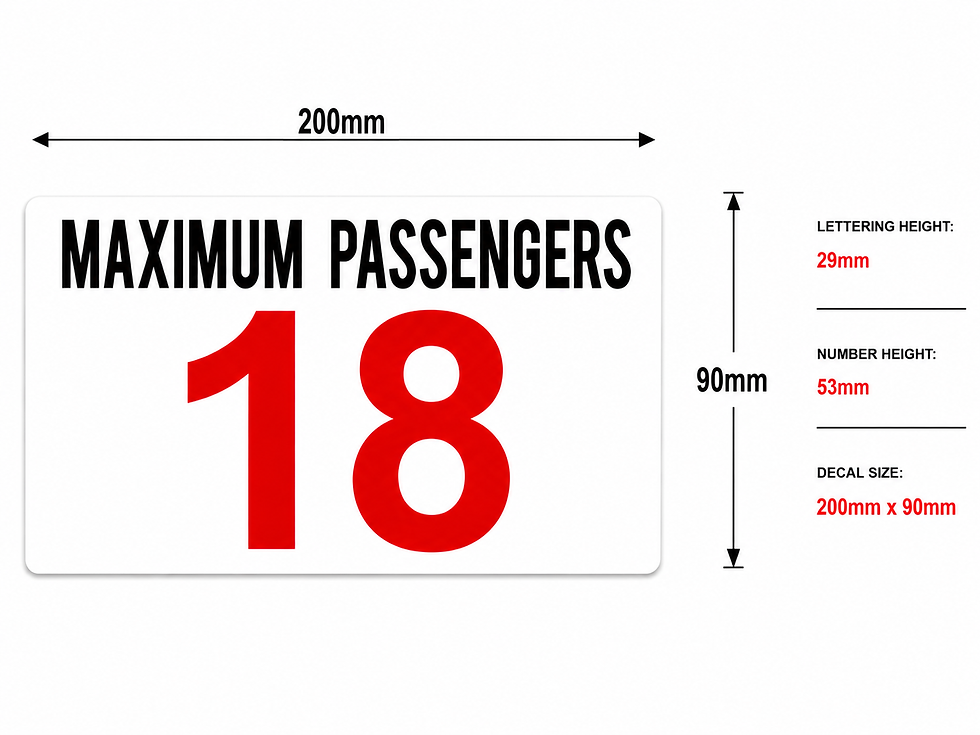 Thumbnail: Maximum Passengers 18 bus decal 250mm x 100mm measurement specification image