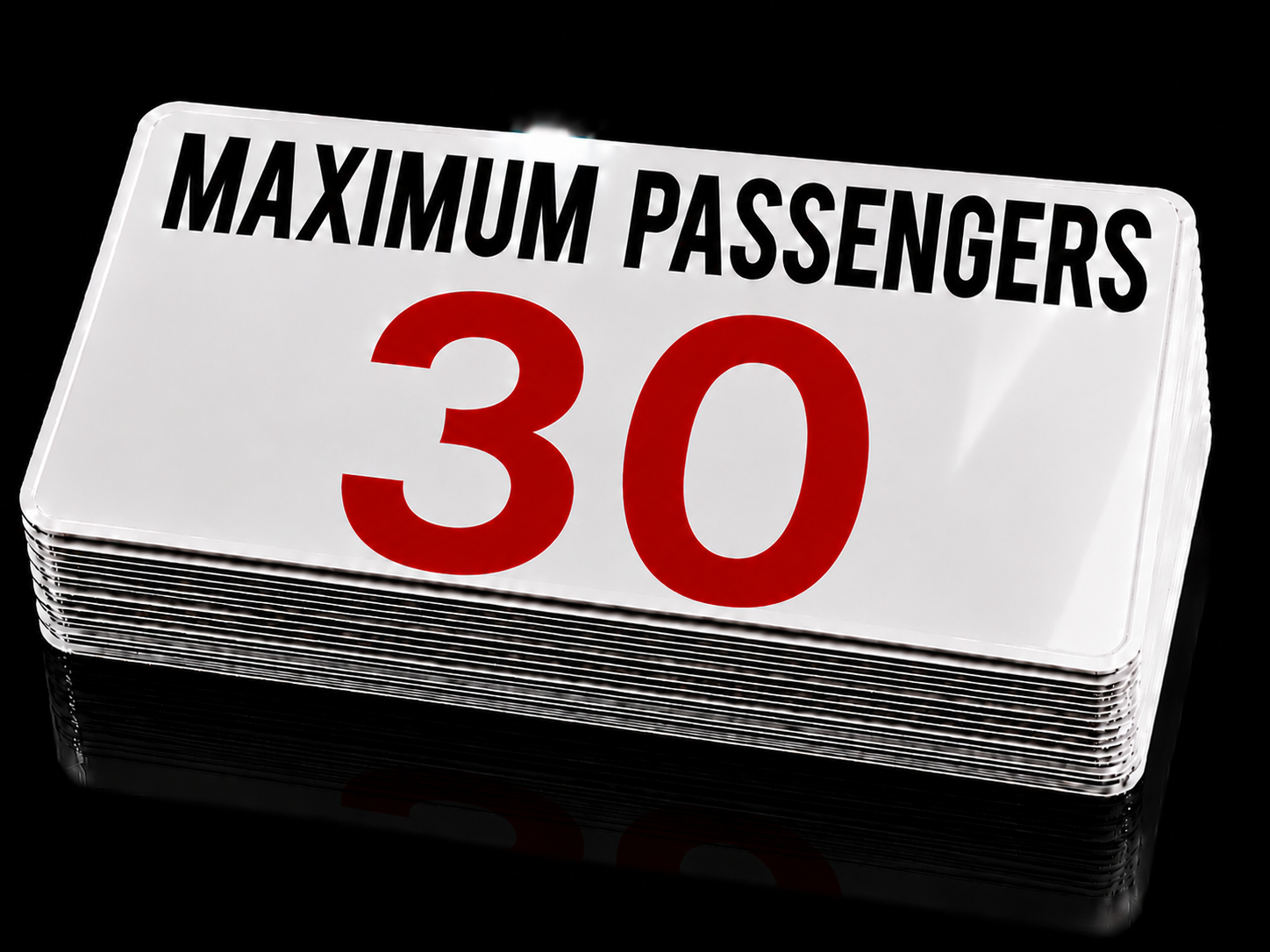 Maximum Passengers 30 passenger capacity sticker stack mockup for buses and coaches