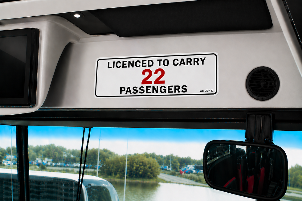 Licensed to Carry 22 Passengers rectangle decal installed coach interior bulkhead red number