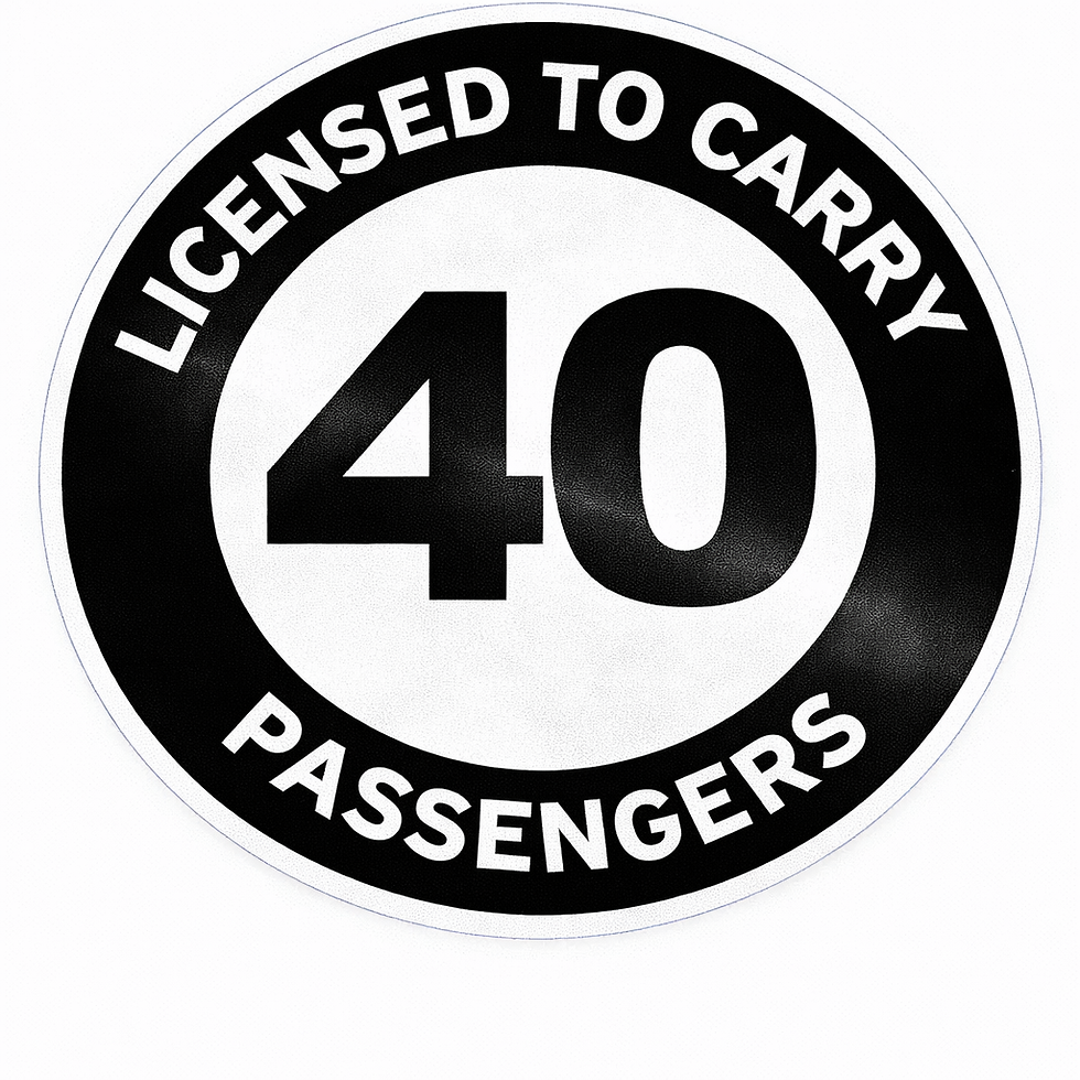 Licensed to carry 40 passengers bus capacity decal in Class 2 reflective vinyl for fleet compliance use