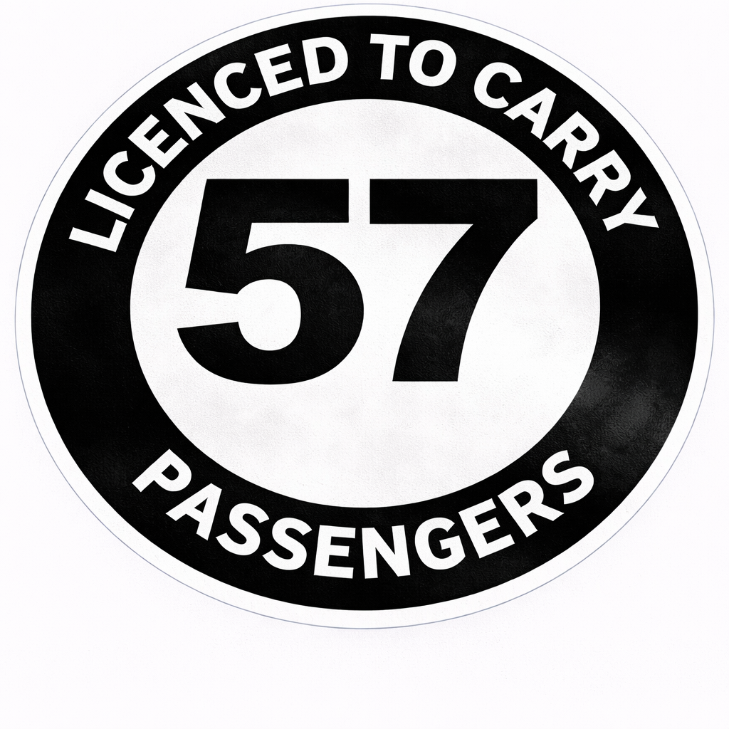 57 passenger capacity bus decal in Class 2 reflective vinyl for fleet compliance and transport vehicles