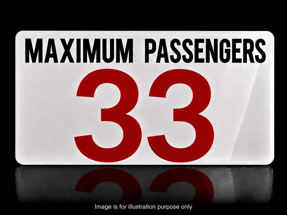 Westside Graphics Maximum Passengers 33 bus and coach passenger capacity decal for commercial transport vehicles