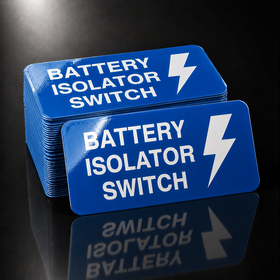 Stack of Battery Isolator Switch fleet stickers