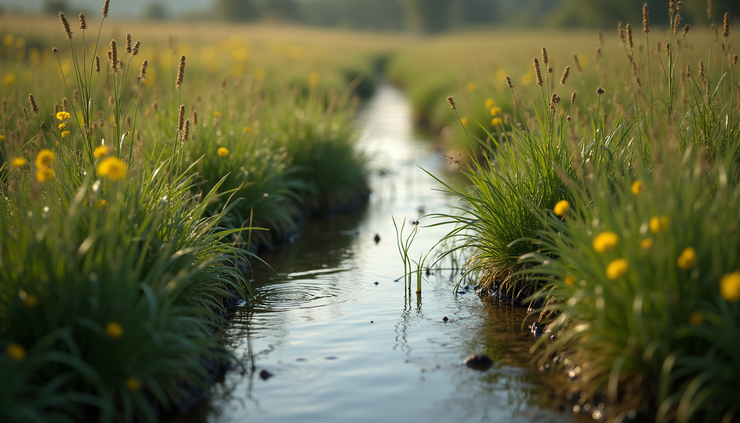 Close-up view of native plants growing along a New Zealand farm stream as part of riparian restoration