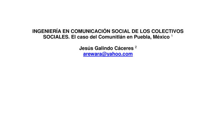INGENIERÍA EN COMUNICACIÓN SOCIAL DE LOS COLECTIVOS SOCIALES.