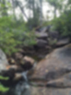 serene stream mountain flowing among boulders and trees