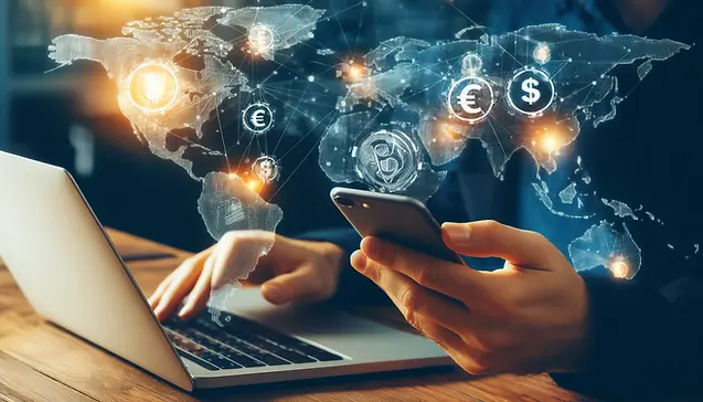 DALL·E 2024-05-19 19.25.41 - A person holding a smartphone in one hand with a laptop in th