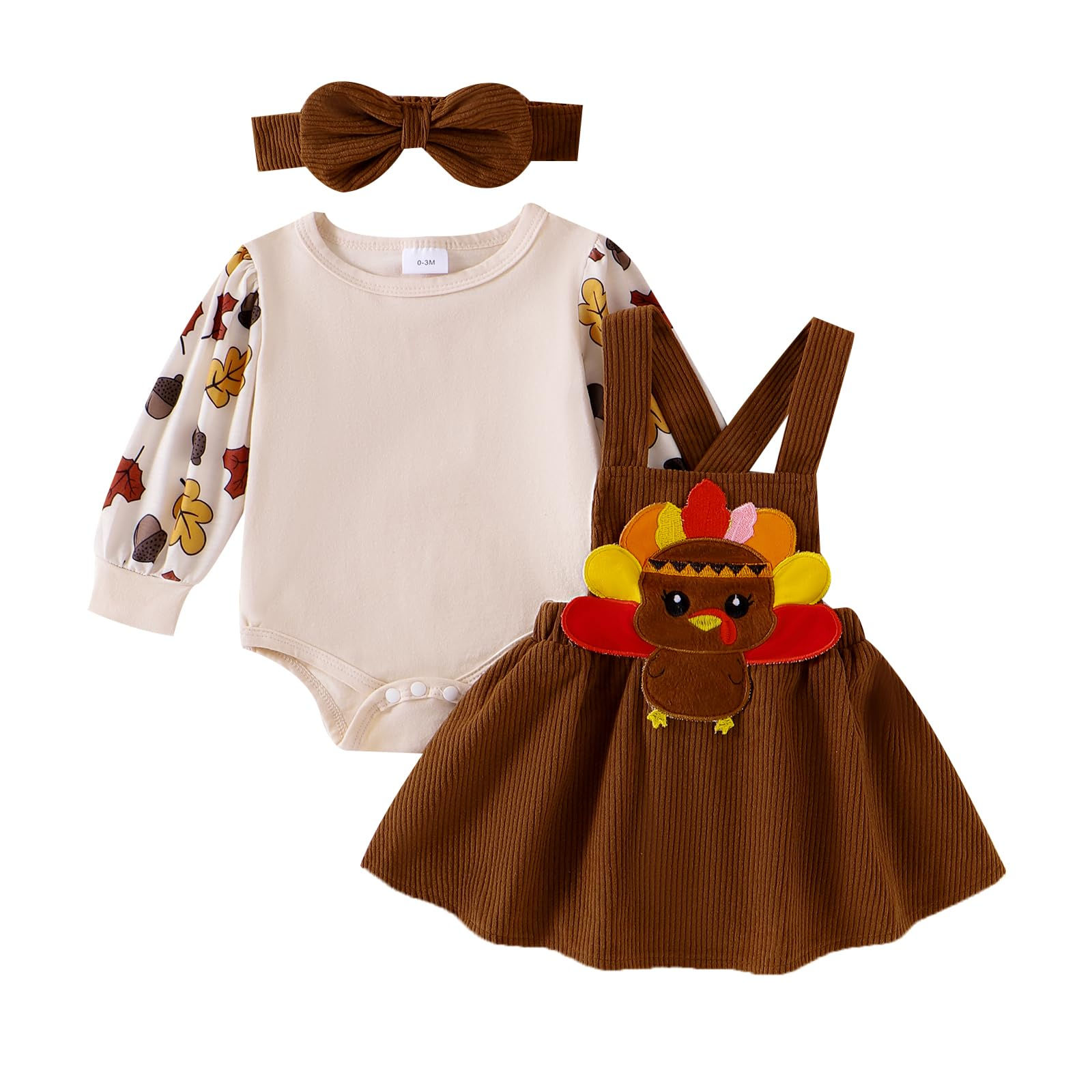 YINGISFITM Thanksgiving Halloween Christmas Baby Girl Outfit Bubble Romper+Turke