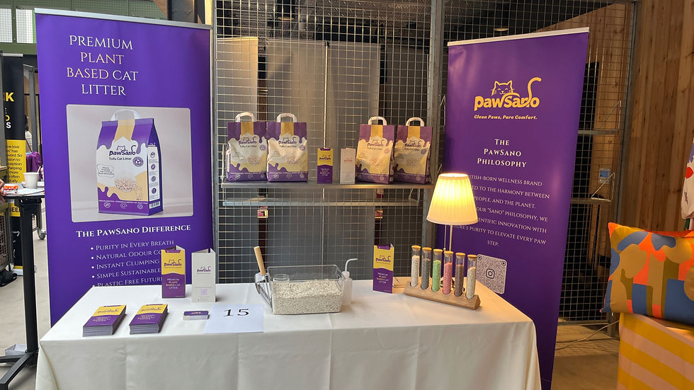 PawSano exhibition stand at Festival of Enterprise 2026 in Manchester, where we introduced our latest plant-based cat litter range and connected with the local business community.