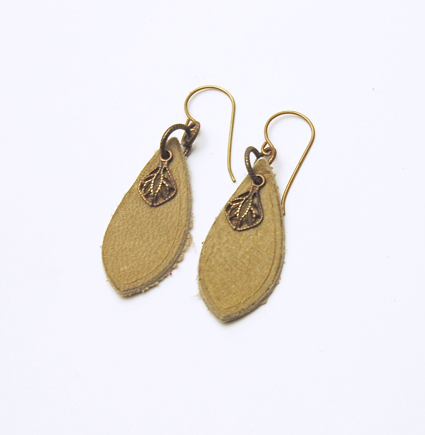 Tan Charm Leather Earring