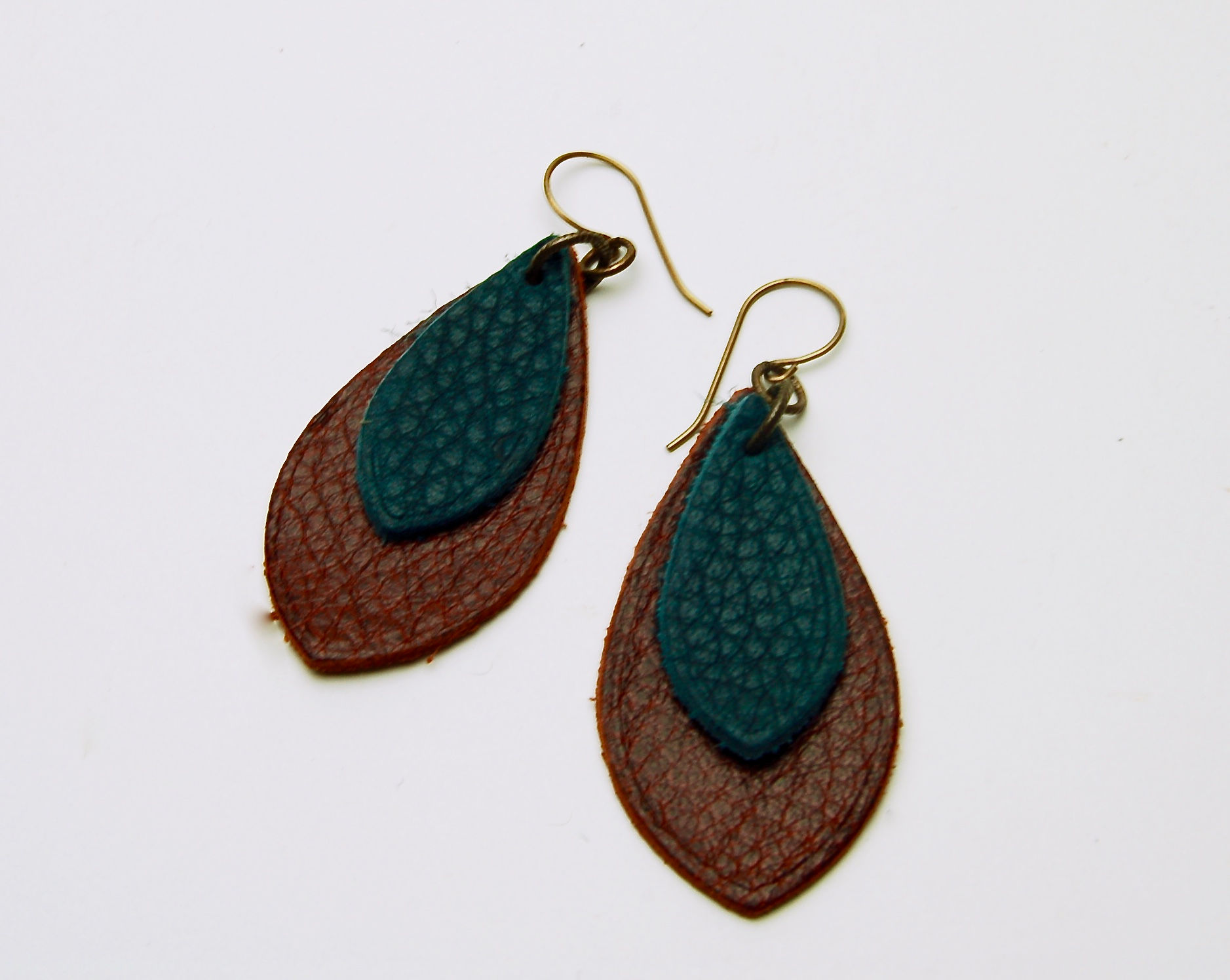 Wine & Navy Teardrop Leather Earring