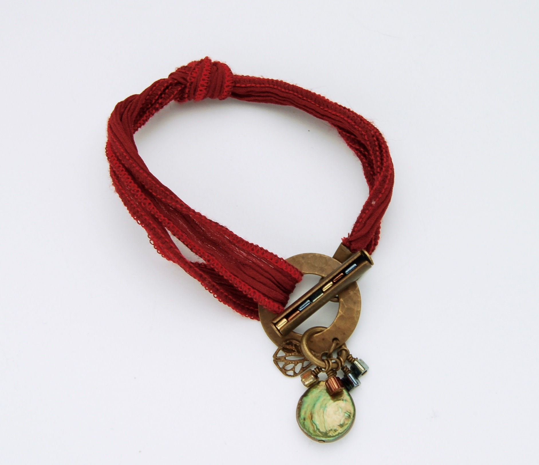 Boho Red Raw Silk Ribbon Bracelet