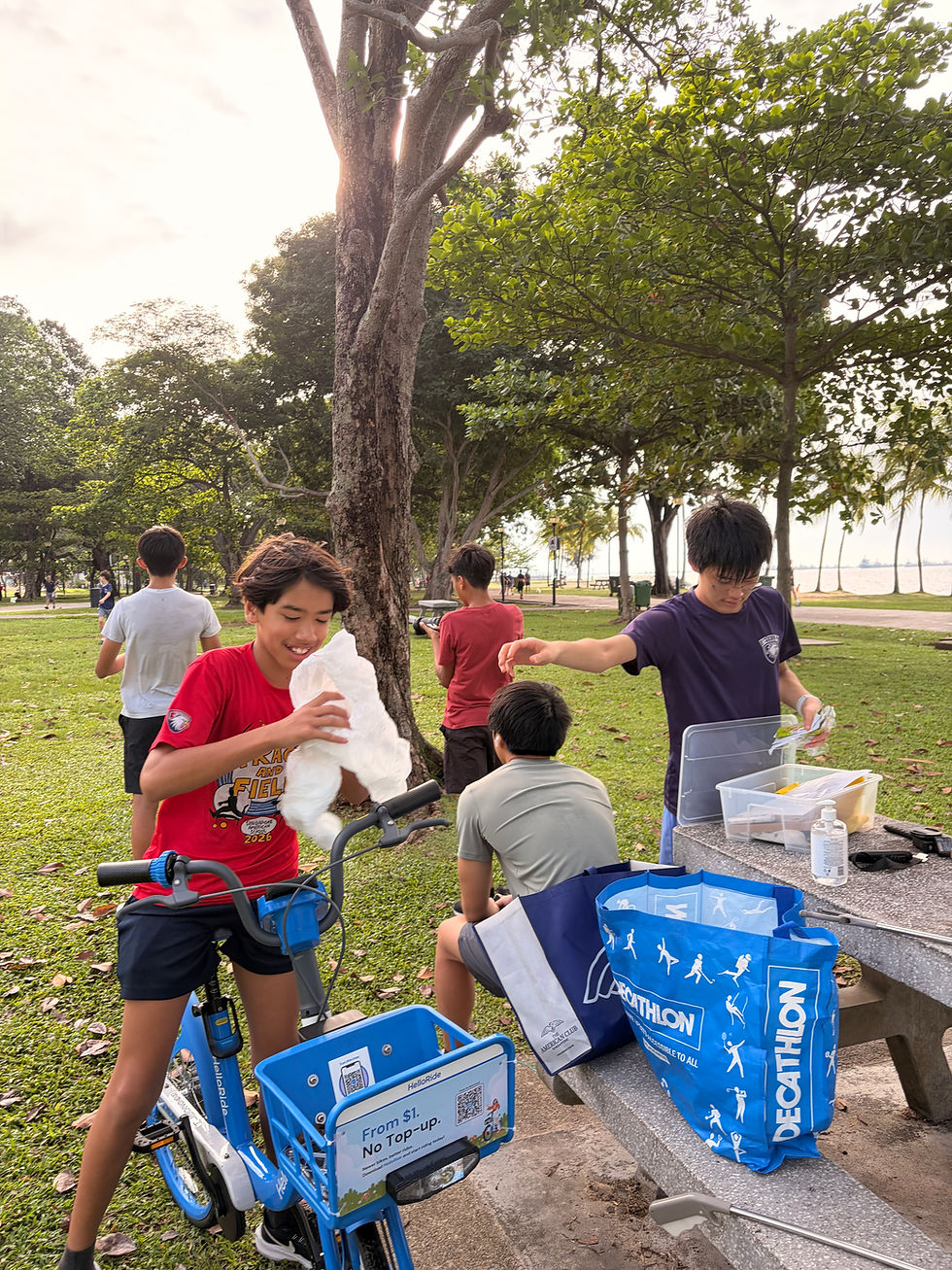 Youth organizing items at a park gathering
