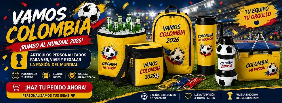 mundial 2026, balones de futbol, camisetas seleccion colombia, termos para el mundial, hieleras para