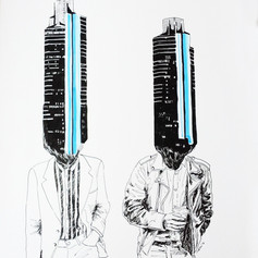 SALİHA YILMAZ, Kentli Adamlar, Kağıt Üzerine Karışık Teknik, 48 x 63 cm, 2014 .jpeg