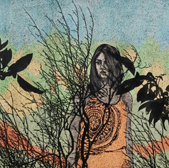 ''kuru dallar I'' 123x143cm ahşap üzeri kazıma, akrilik ve matbaa boyası _ mixed media on