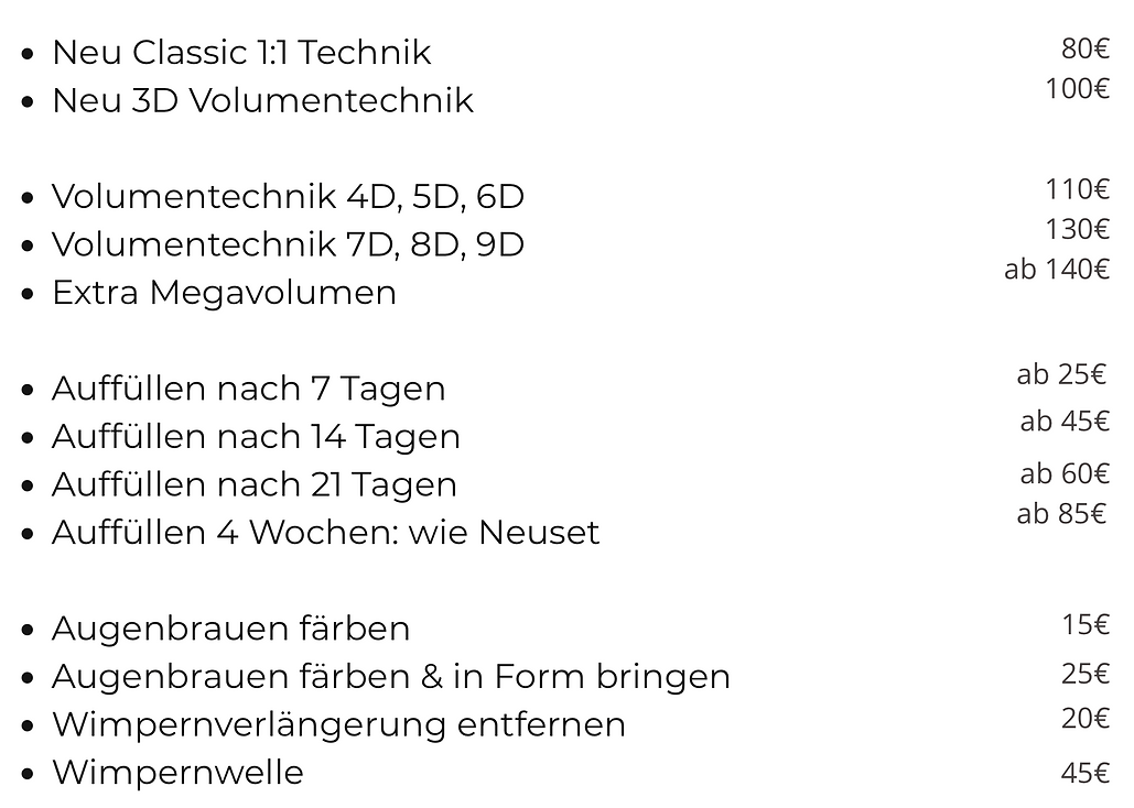 Besneo Preisliste
