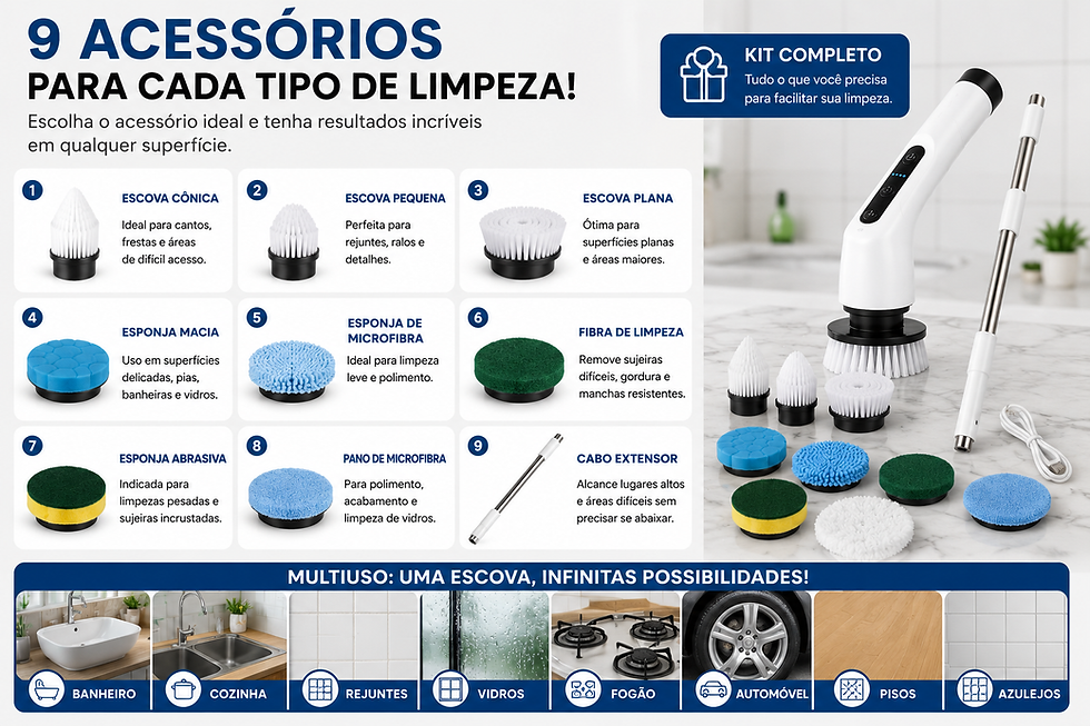 Miniatura: Escova elétrica de limpeza com diferentes acessórios e cabeças