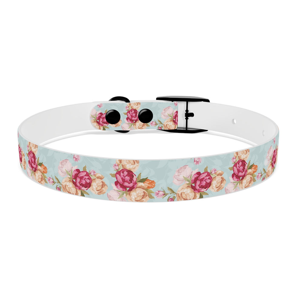 Thumbnail: Floral Rose Dog Collar — Vintage Pink & Aqua Pattern