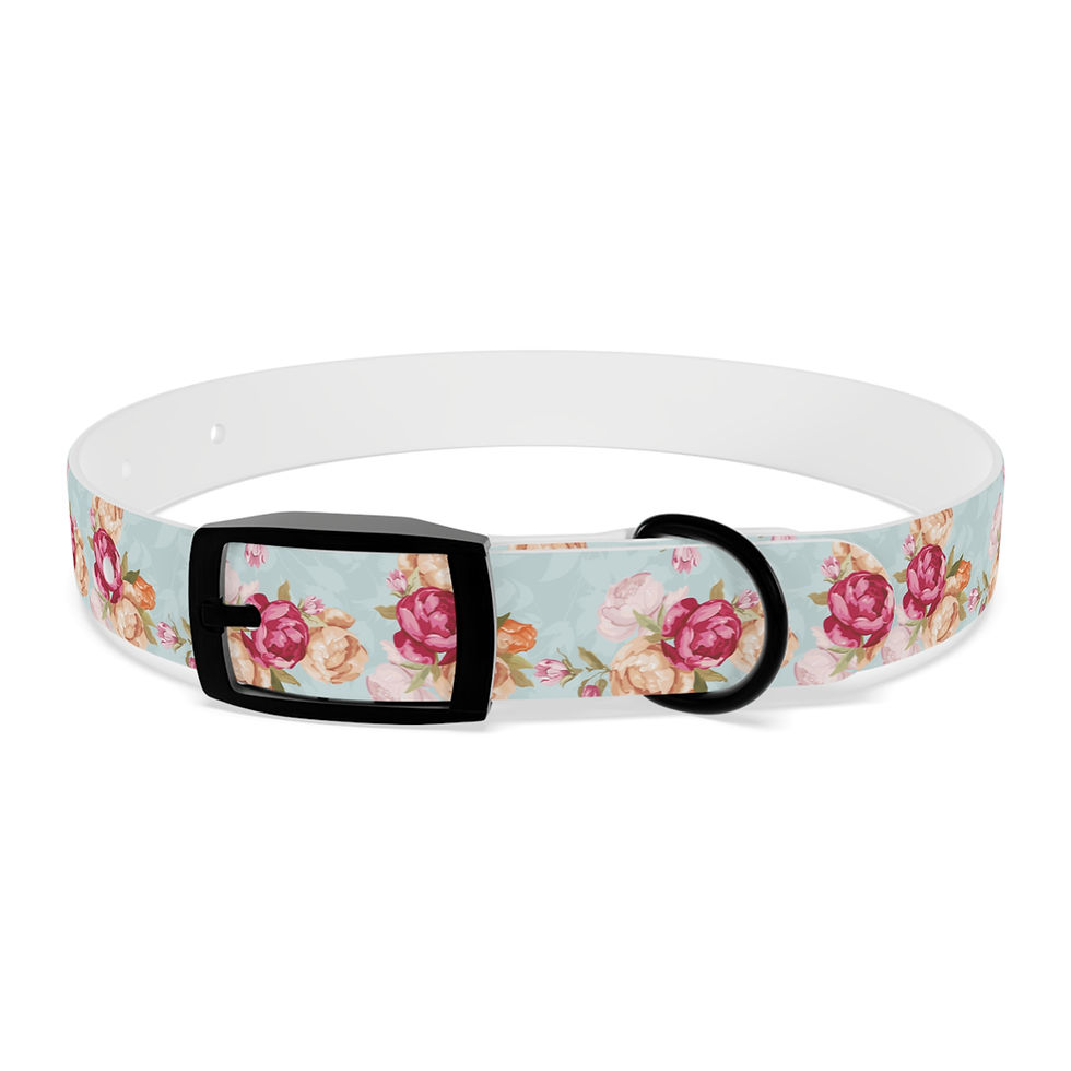 Thumbnail: Floral Rose Dog Collar — Vintage Pink & Aqua Pattern