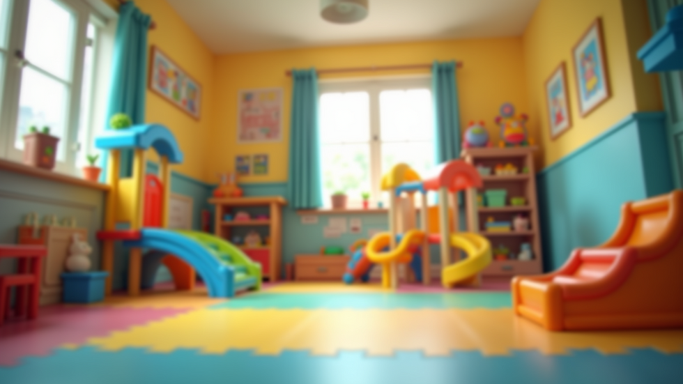 Eye-level view of a daycare center with colorful play areas