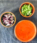 Gazpacho soup chopped onions peppers