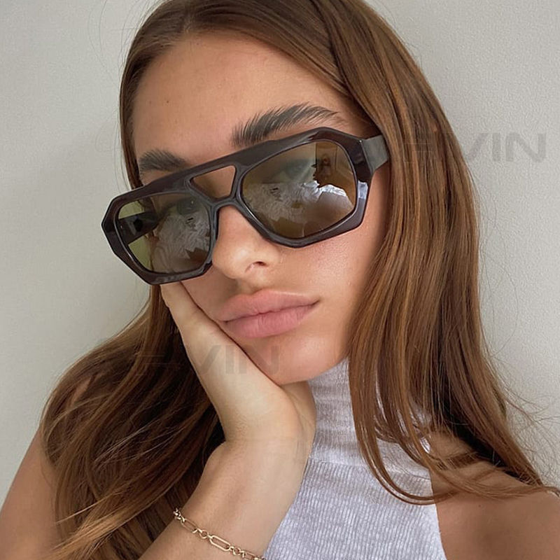 Thumbnail: Vintage Square Sunglasses for Women Men Thick Frame Double Bridges Eyewear Femal