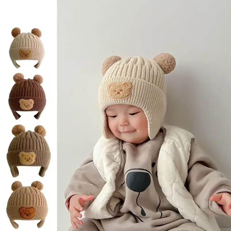Thumbnail: Adorable Knitted Baby Wool Hat, Bear Design