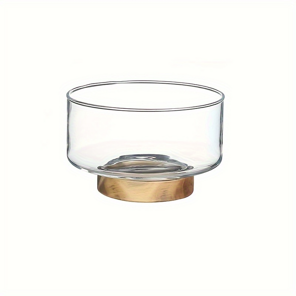 Thumbnail: Elegant Glass Fruit Bowl with Wooden Pedestal - Chic Table Centerpiece for Livin