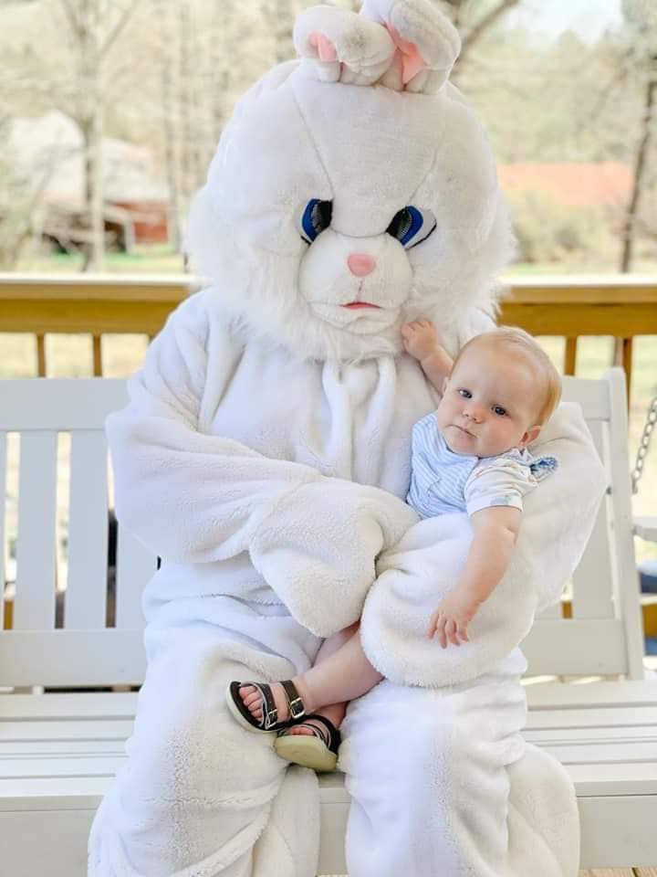 Easter Bunny holding a baby