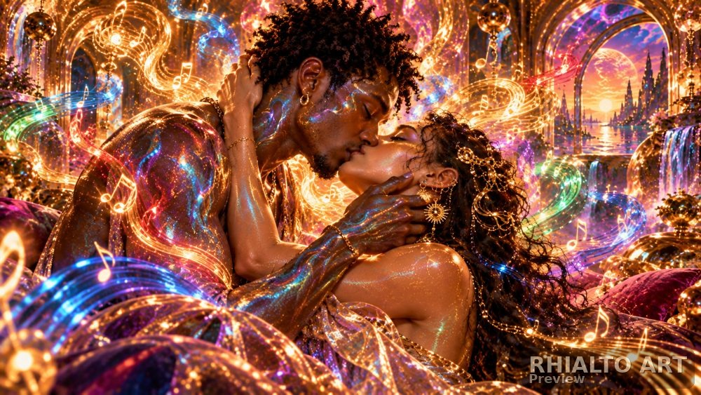 Neon Baroque Kiss luminous surreal romance from the Rhialto Art collection