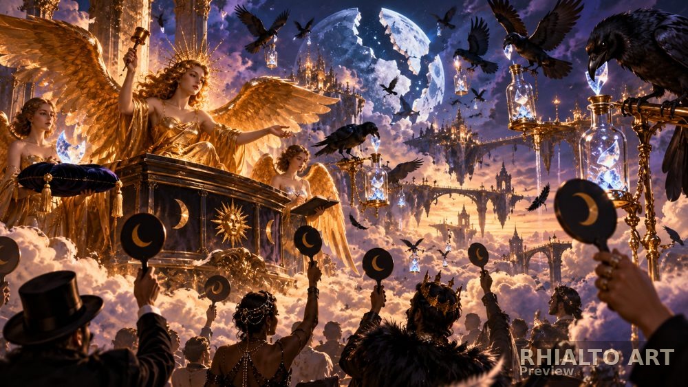 Celestial Auction surreal artwork from the Rhialto Art collection
