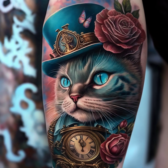 Alice in Wonderland Cat and Roses