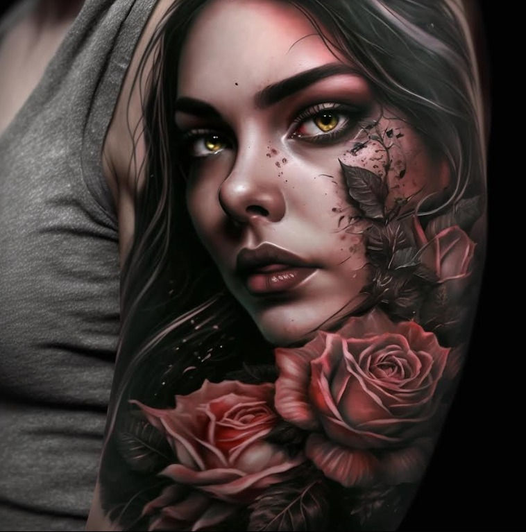 Gothic Woman and Roses, Artistic and Intricately Detailed