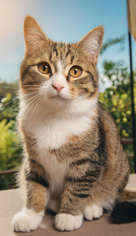 Firefly Create a full body photo of a cat sitting and looking happy. The cat is looking at