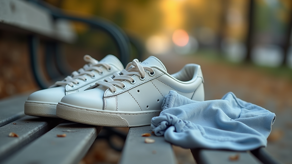 Close-up view of a pair of trainers and comfortable dancewear laid out on a bench