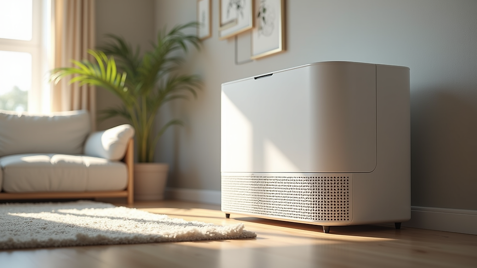 Eye-level view of an air purifier in a modern living room