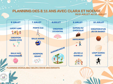 Plannings d'activités du mois de juillet