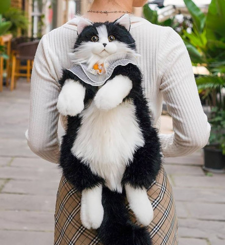 Luxurious Handmade Black/White Cat Backpack | RoboPets