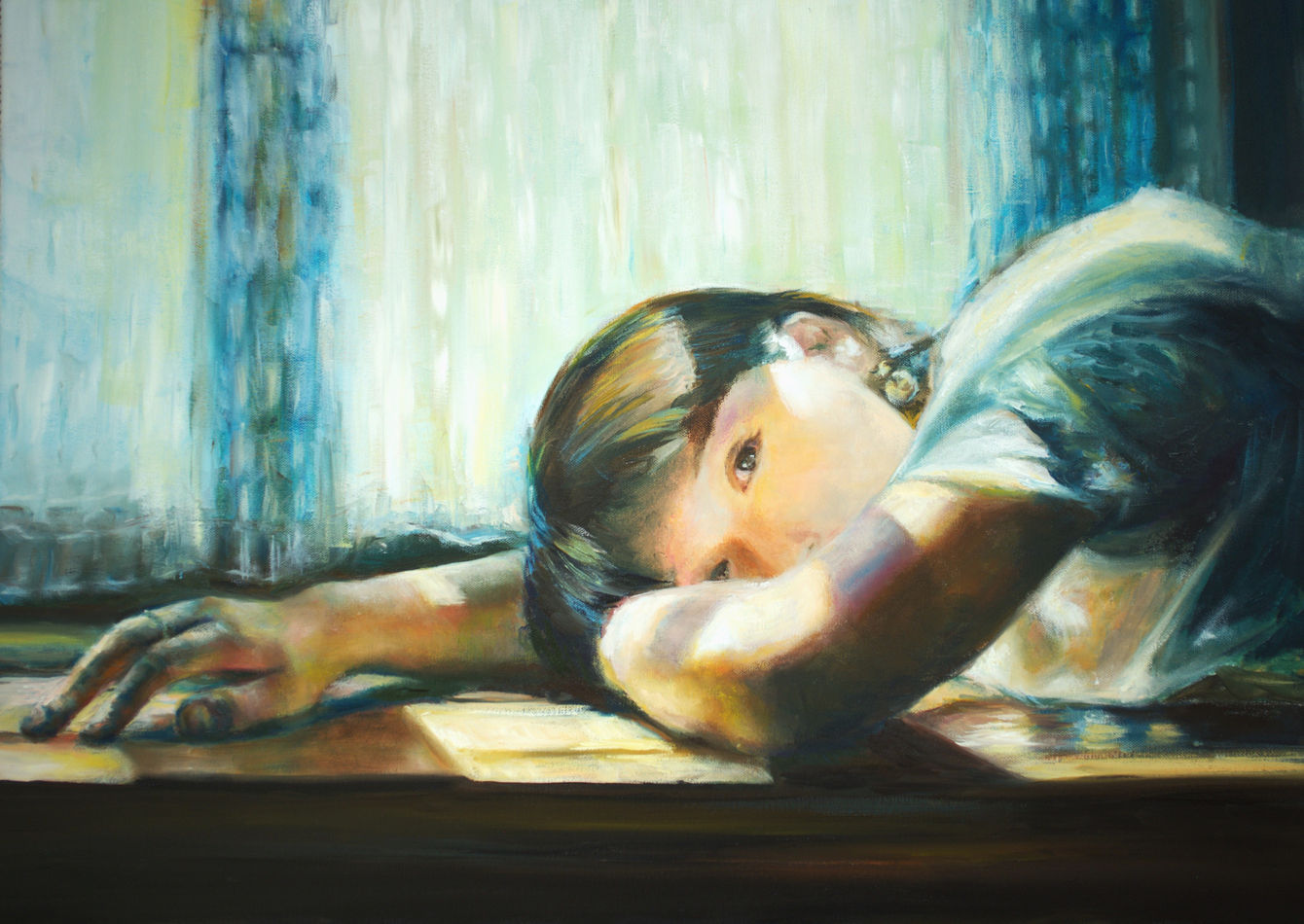 girl oil painting, hazy look, hazy light
