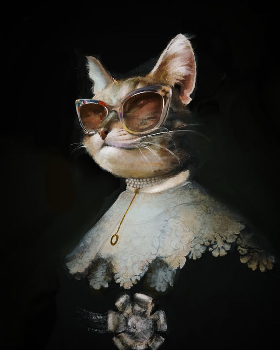 cat portrait, Rembrant style, wedding dress of Oopjen Coppit