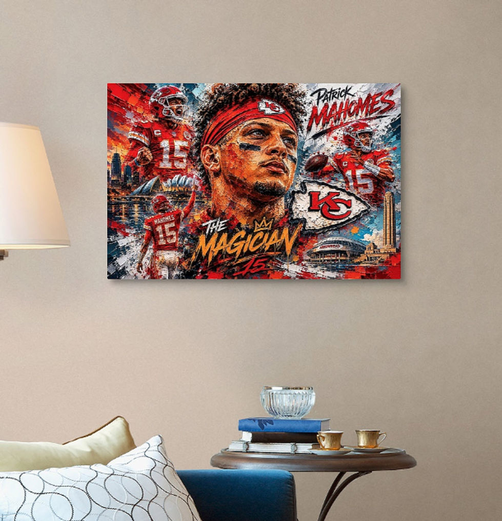 patrick mahomes, kansas city chiefs, chiefs, super bowl, sports art, oil art, oil painting, sports painting, texas red raiders, texas tech, iowa state, cyclones,